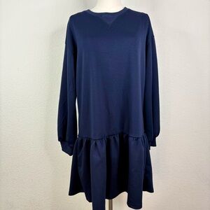 Dokuriku Navy Blue Sweatshirt Dress | Long Sleeve | Drop Waist | Size S | NWT